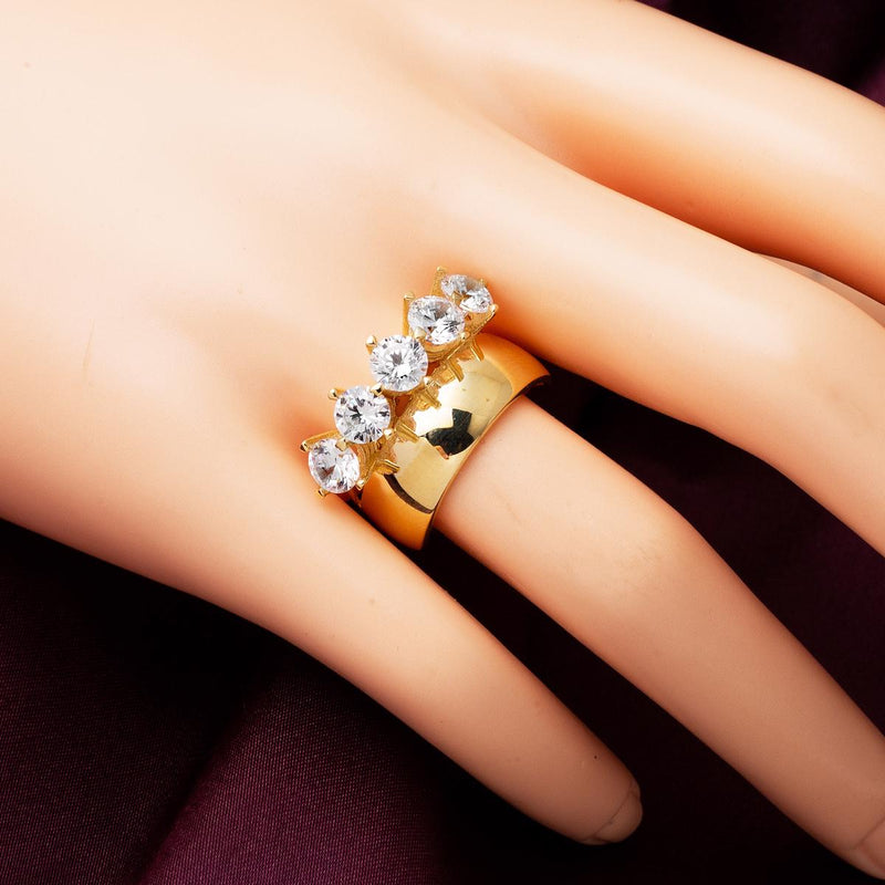 14K Yellow Gold Wedding Band Five Stone Cubic Zirconia Ring