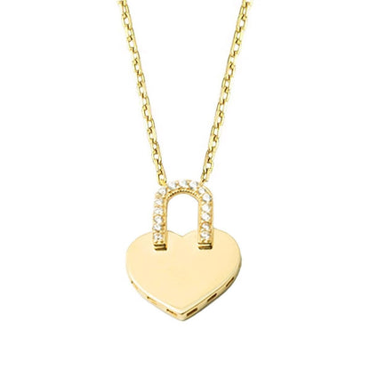 14K Yellow Gold Lock Cubic Zirconia Necklace