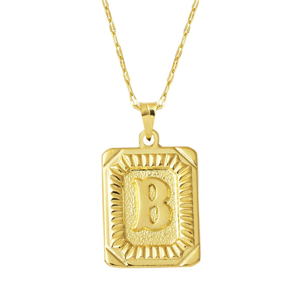 14K Yellow Gold B Initial Square Plate Necklace