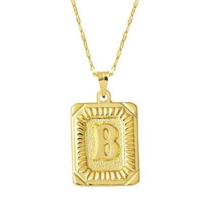 14K Yellow Gold B Initial Square Plate Necklace