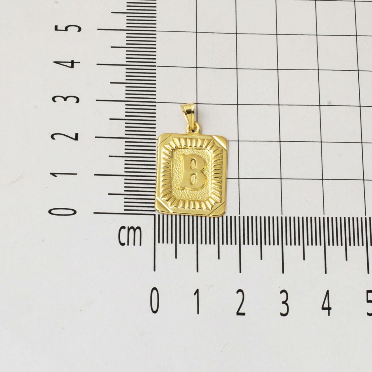 14K Yellow Gold B Initial Square Plate Necklace