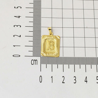 14K Yellow Gold B Initial Square Plate Necklace