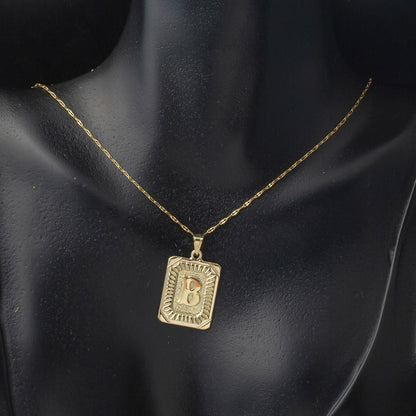 14K Yellow Gold B Initial Square Plate Necklace