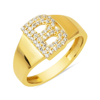 14K Yellow Gold Initial B Cubic Zirconia Ring