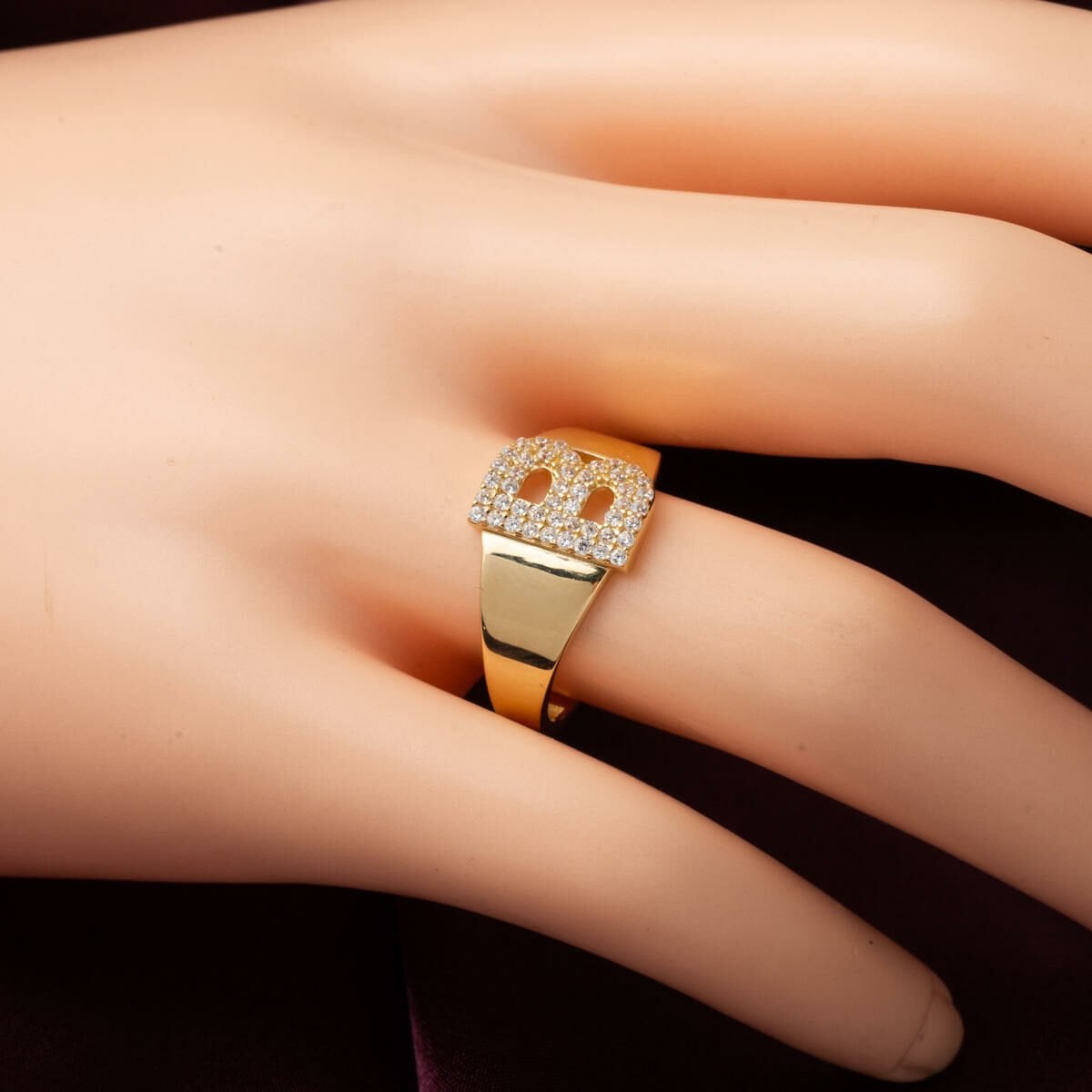 14K Yellow Gold Initial B Cubic Zirconia Ring