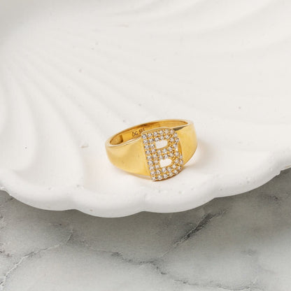 14K Yellow Gold Initial B Cubic Zirconia Ring