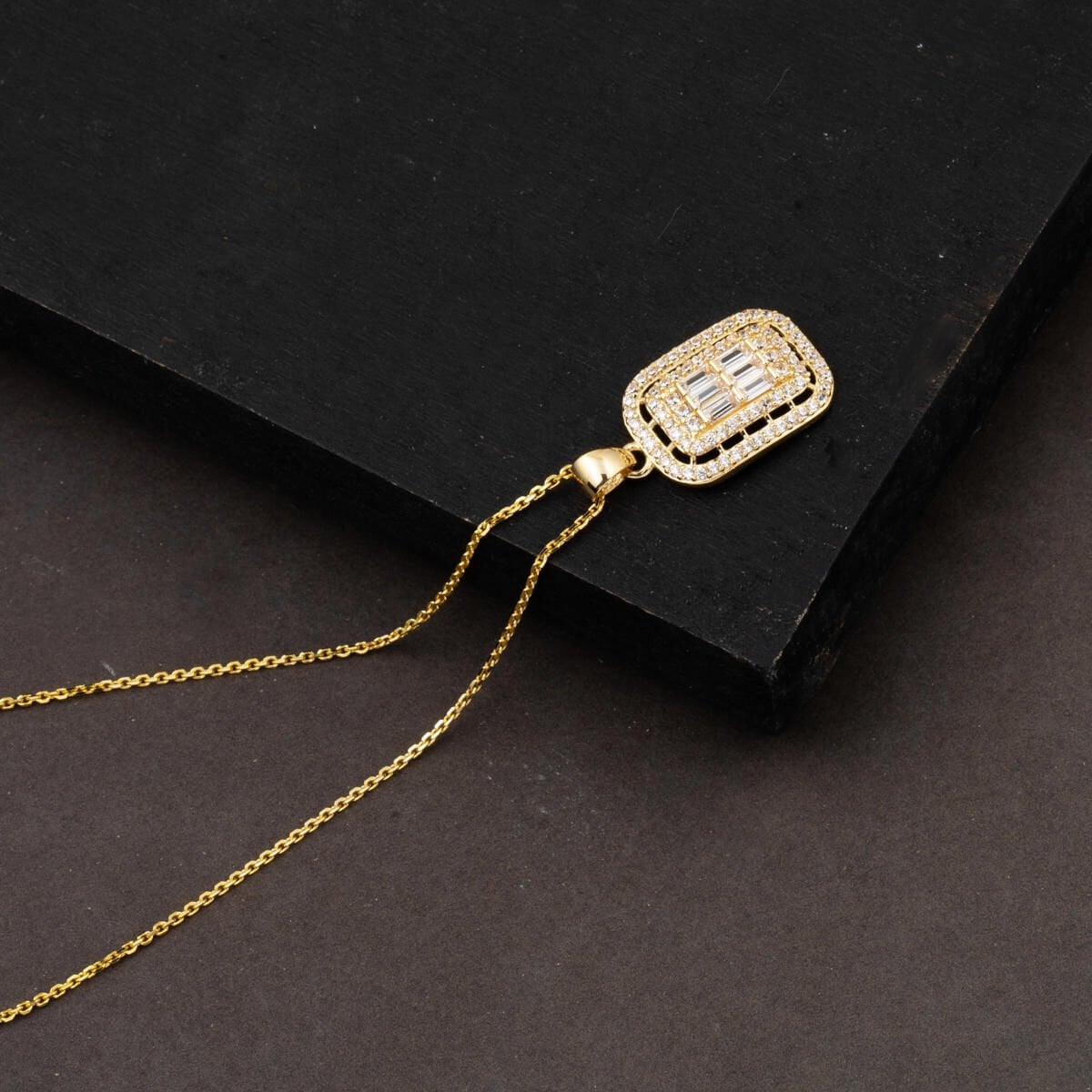 14K Yellow Gold Baguette Cubic Zirconia Necklace