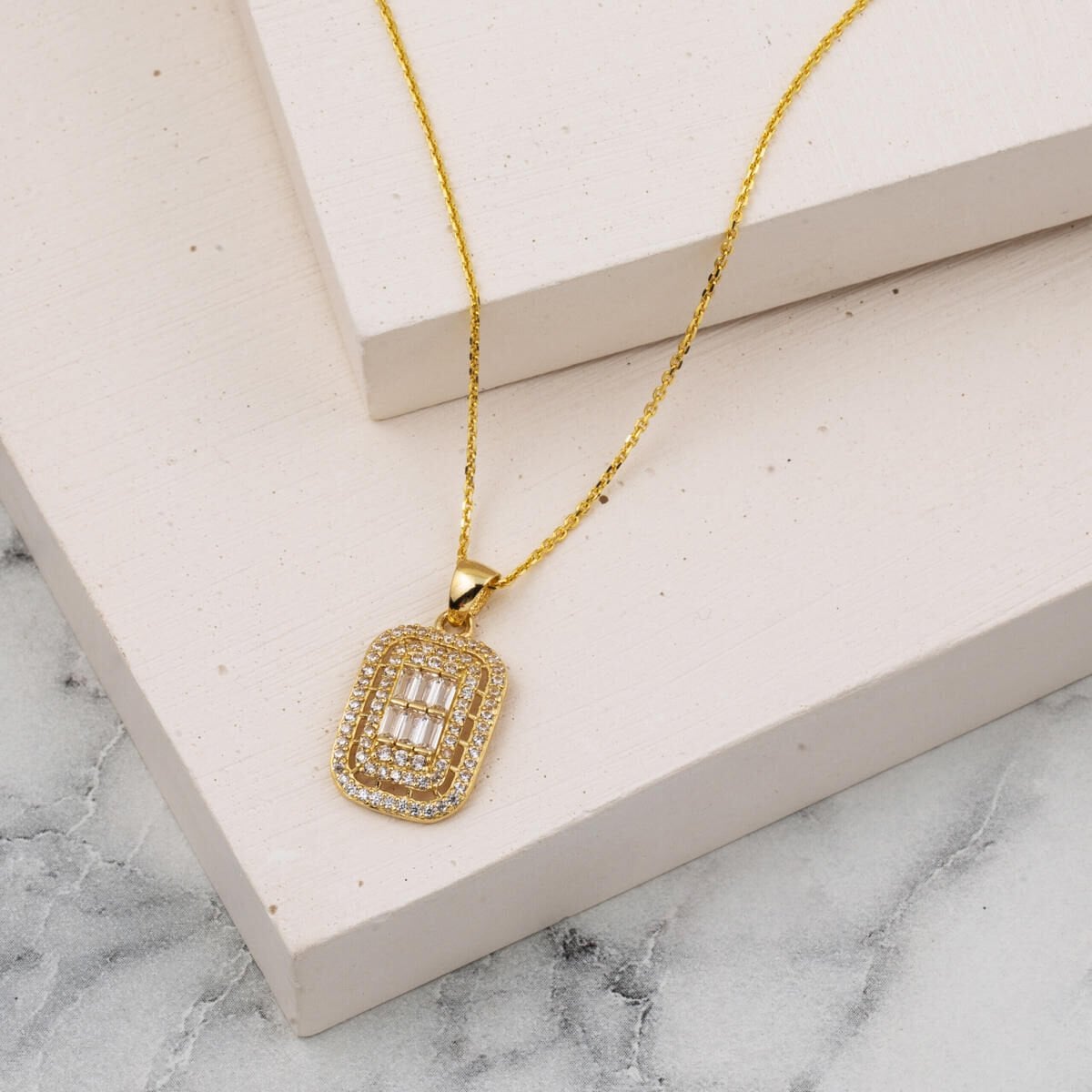 14K Yellow Gold Baguette Cubic Zirconia Necklace