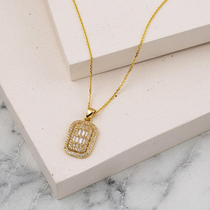 14K Yellow Gold Baguette Cubic Zirconia Necklace