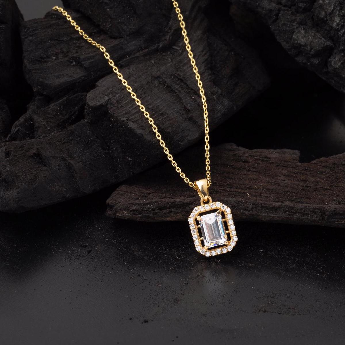 14K Yellow Gold Baguette Cubic Zirconia Necklace (1.76 g)