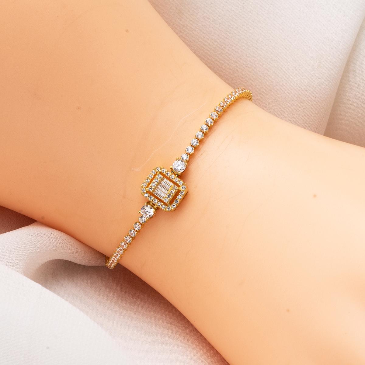 14K Yellow Gold Baguette Tennis Cubic Zirconia Bracelet