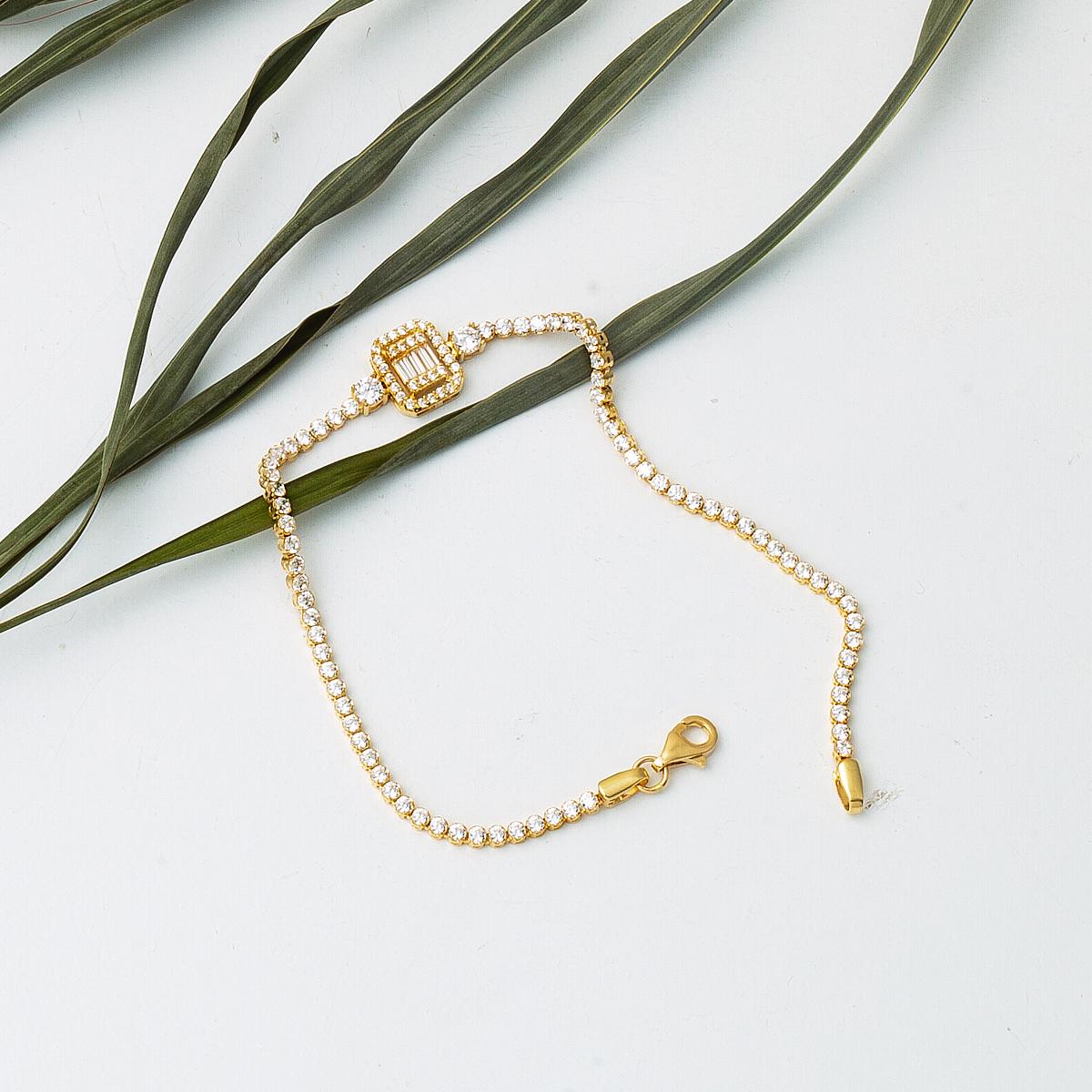 14K Yellow Gold Baguette Tennis Cubic Zirconia Bracelet