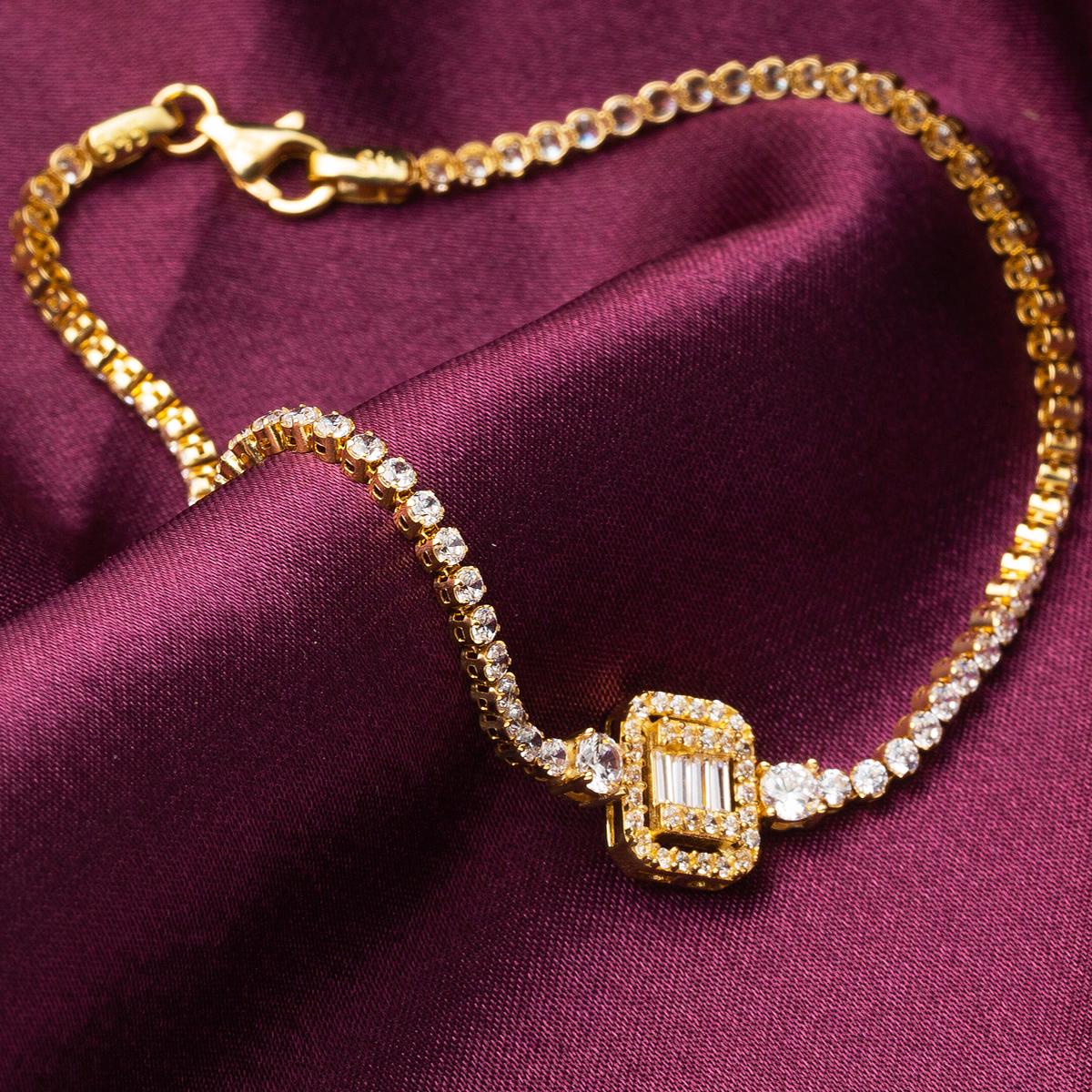 14K Yellow Gold Baguette Tennis Cubic Zirconia Bracelet