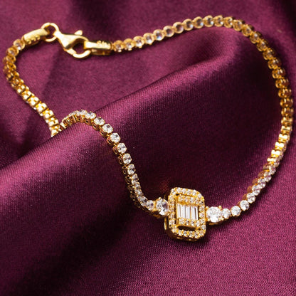 14K Yellow Gold Baguette Tennis Cubic Zirconia Bracelet