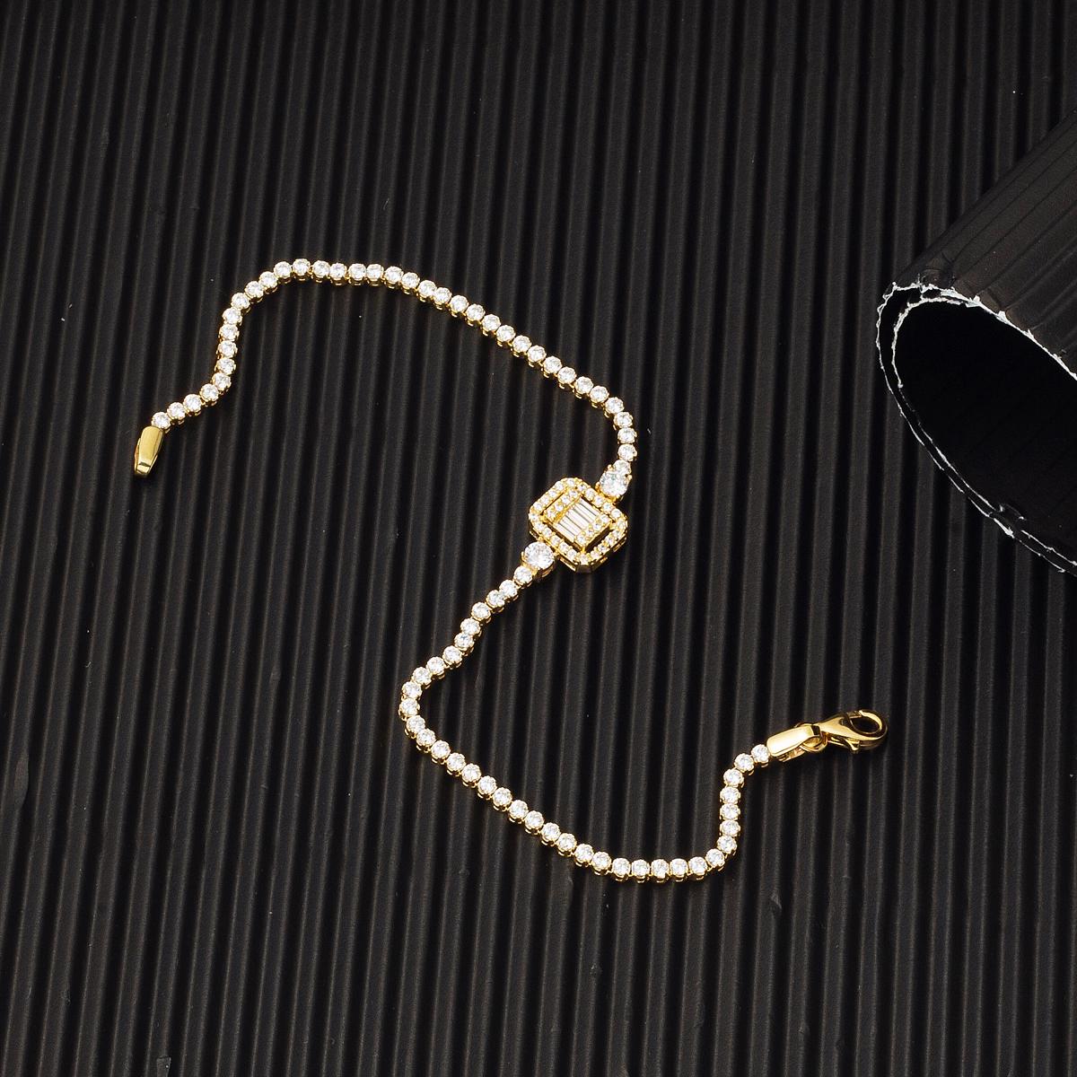 14K Yellow Gold Baguette Tennis Cubic Zirconia Bracelet