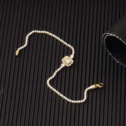14K Yellow Gold Baguette Tennis Cubic Zirconia Bracelet