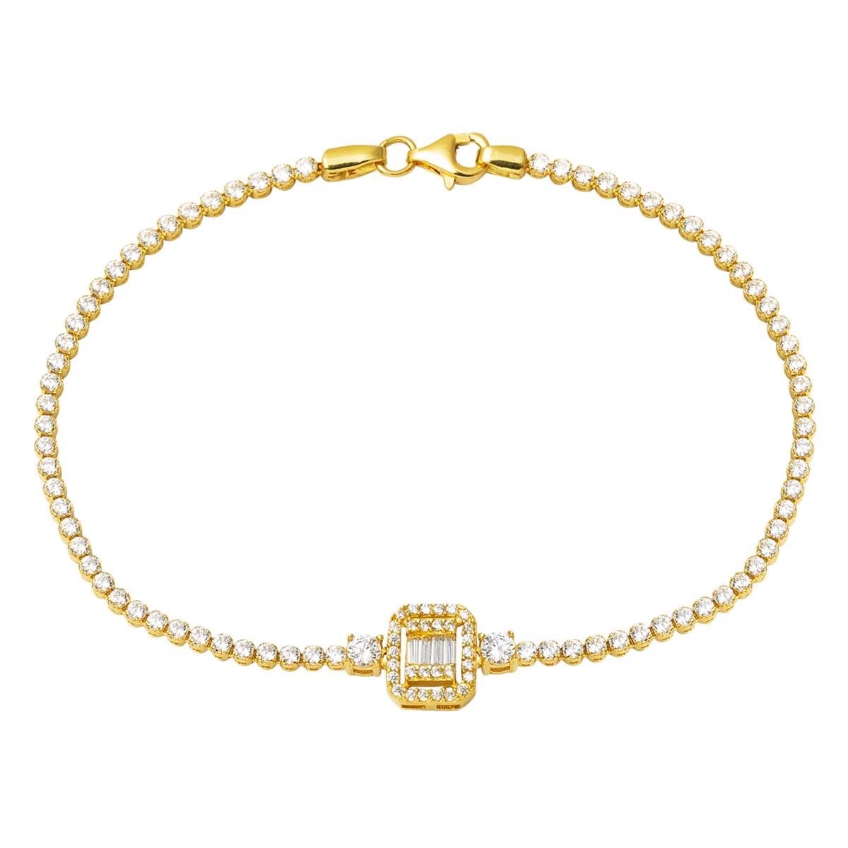 14K Yellow Gold Baguette Tennis Cubic Zirconia Bracelet