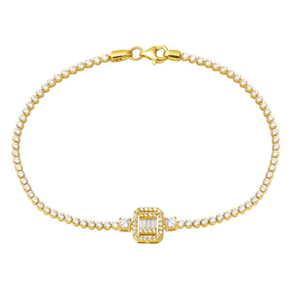 14K Yellow Gold Baguette Tennis Cubic Zirconia Bracelet