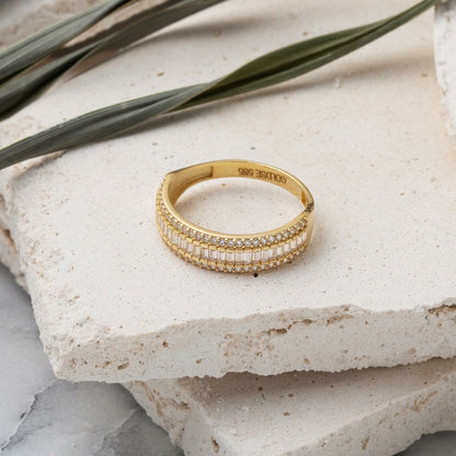 14K Yellow Gold Baguette Half Eternity Cubic Zirconia Ring