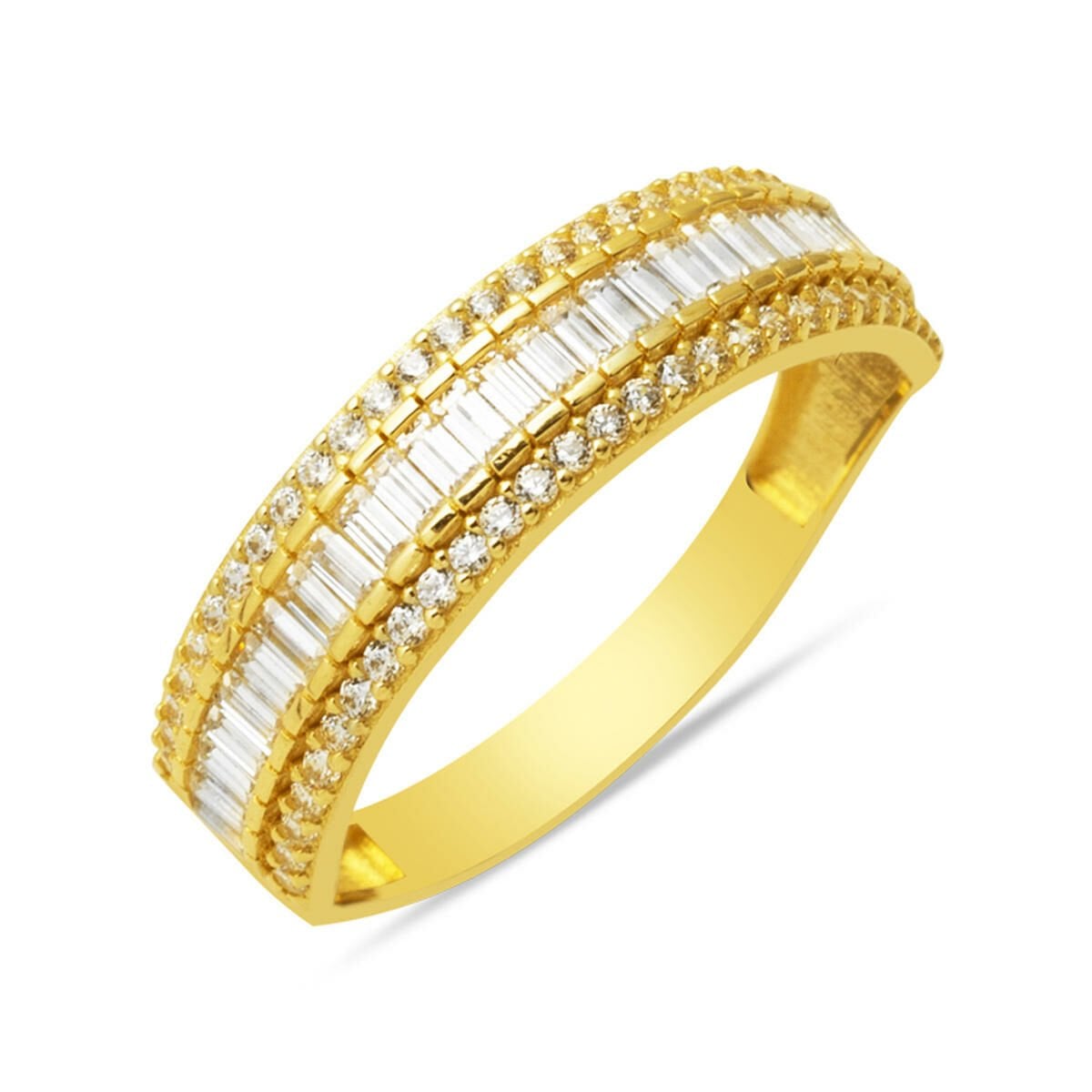 14K Yellow Gold Baguette Half Eternity Cubic Zirconia Ring