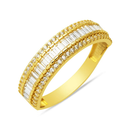 14K Yellow Gold Baguette Half Eternity Cubic Zirconia Ring