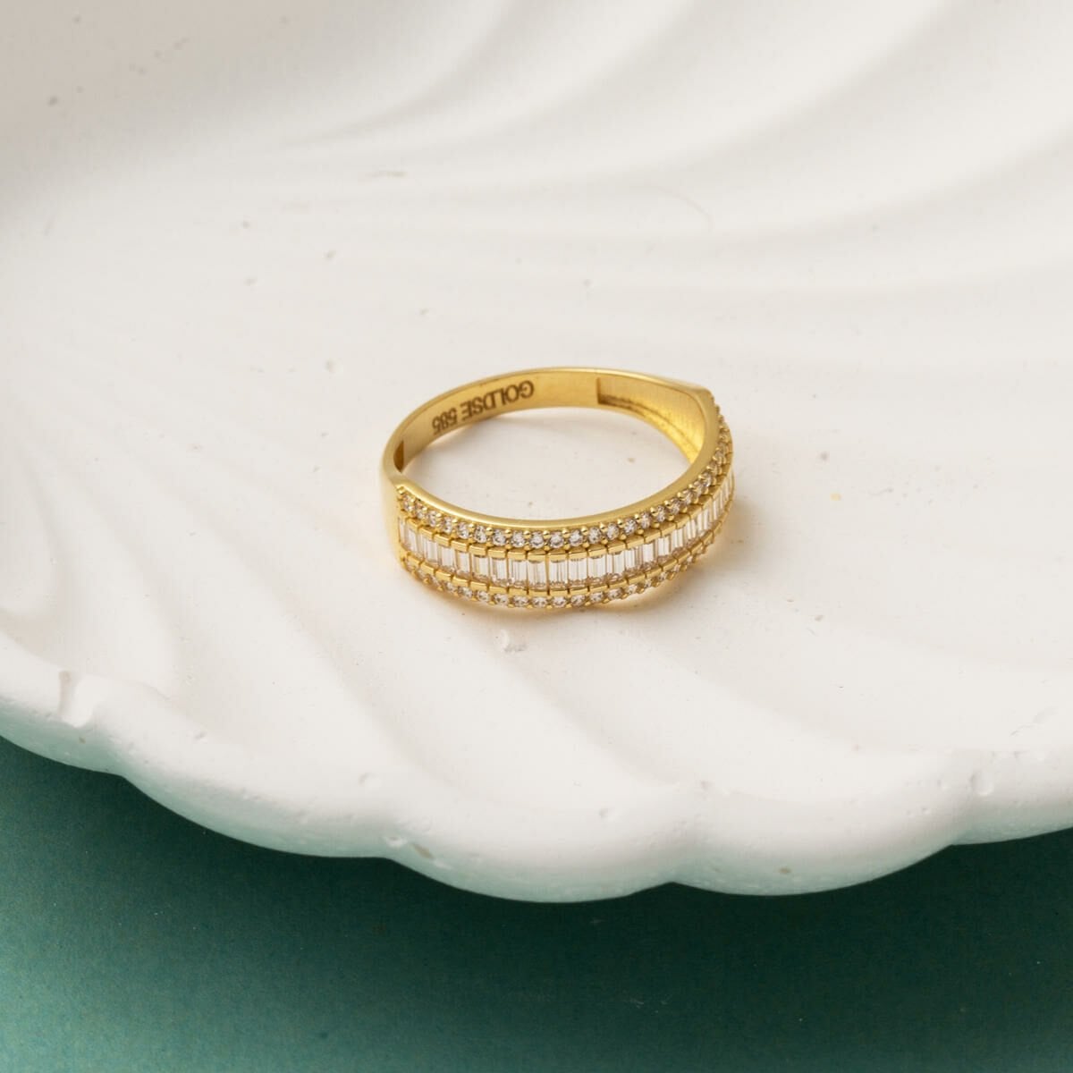 14K Yellow Gold Baguette Half Eternity Cubic Zirconia Ring
