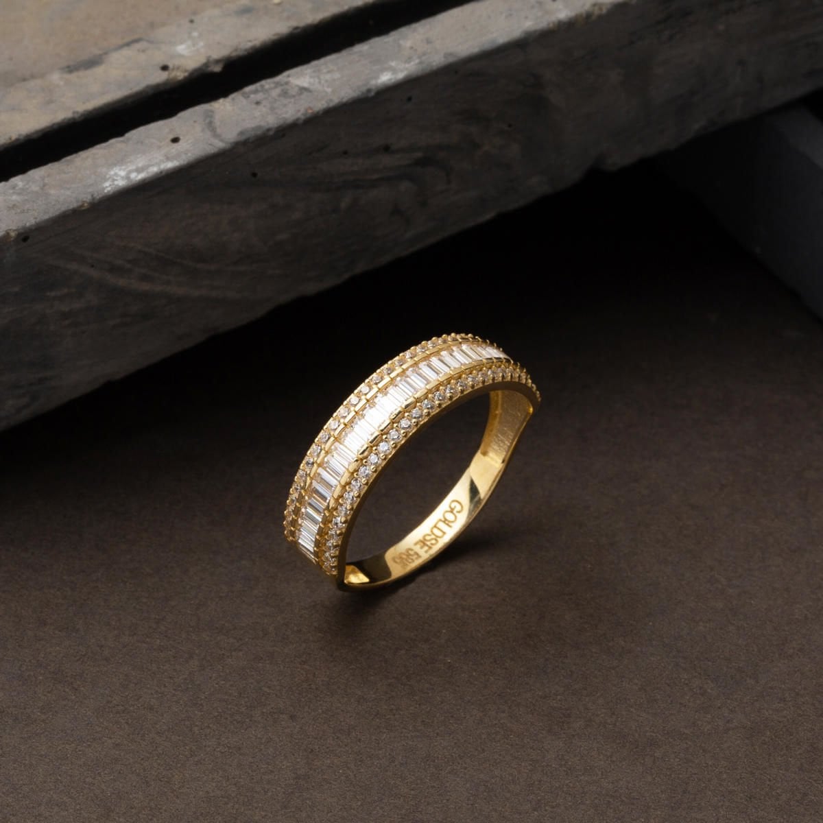 14K Yellow Gold Baguette Half Eternity Cubic Zirconia Ring