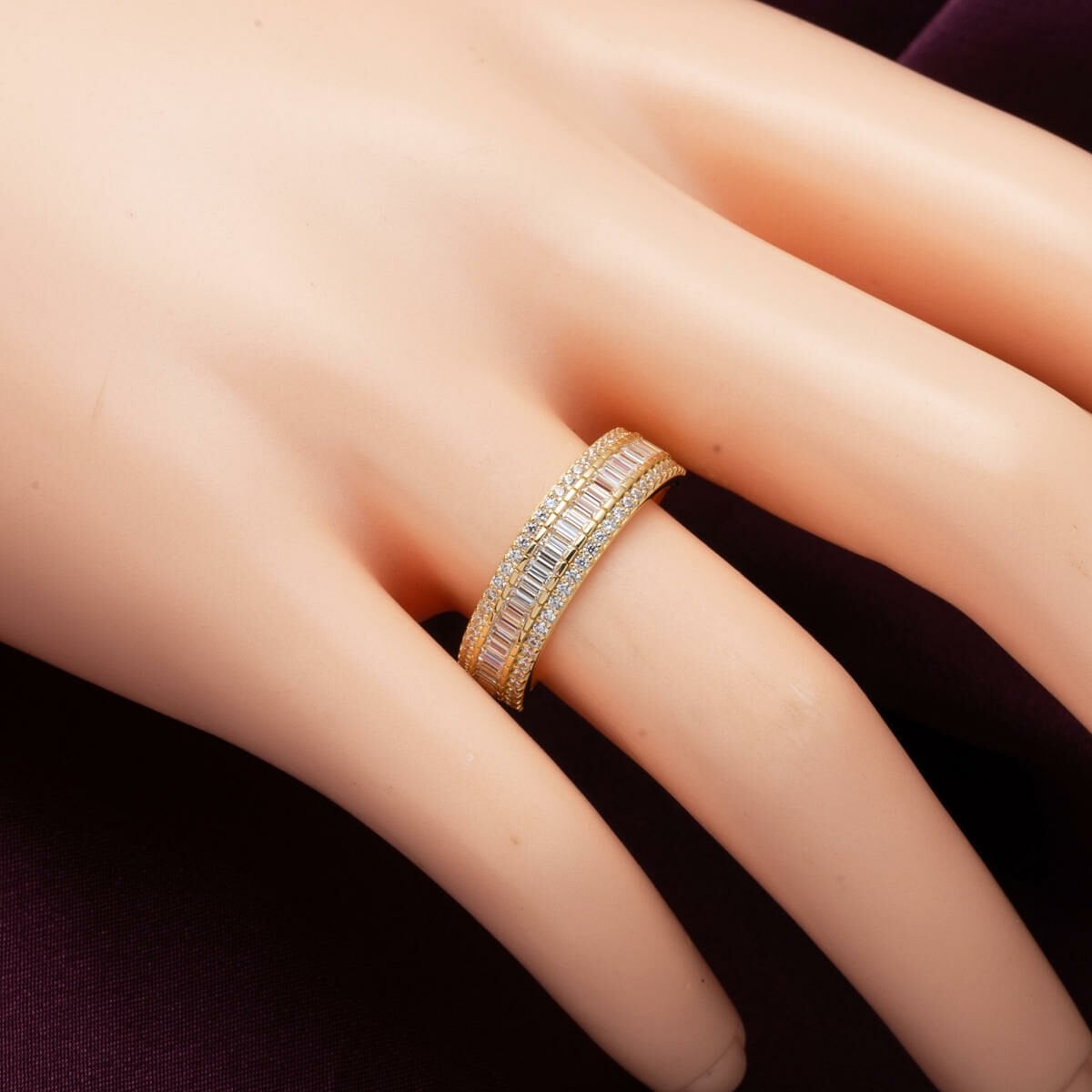 14K Yellow Gold Baguette Half Eternity Cubic Zirconia Ring