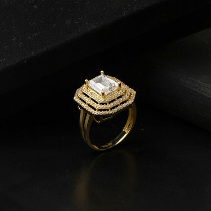 14K Yellow Gold Large Baguette Cubic Zirconia Ring