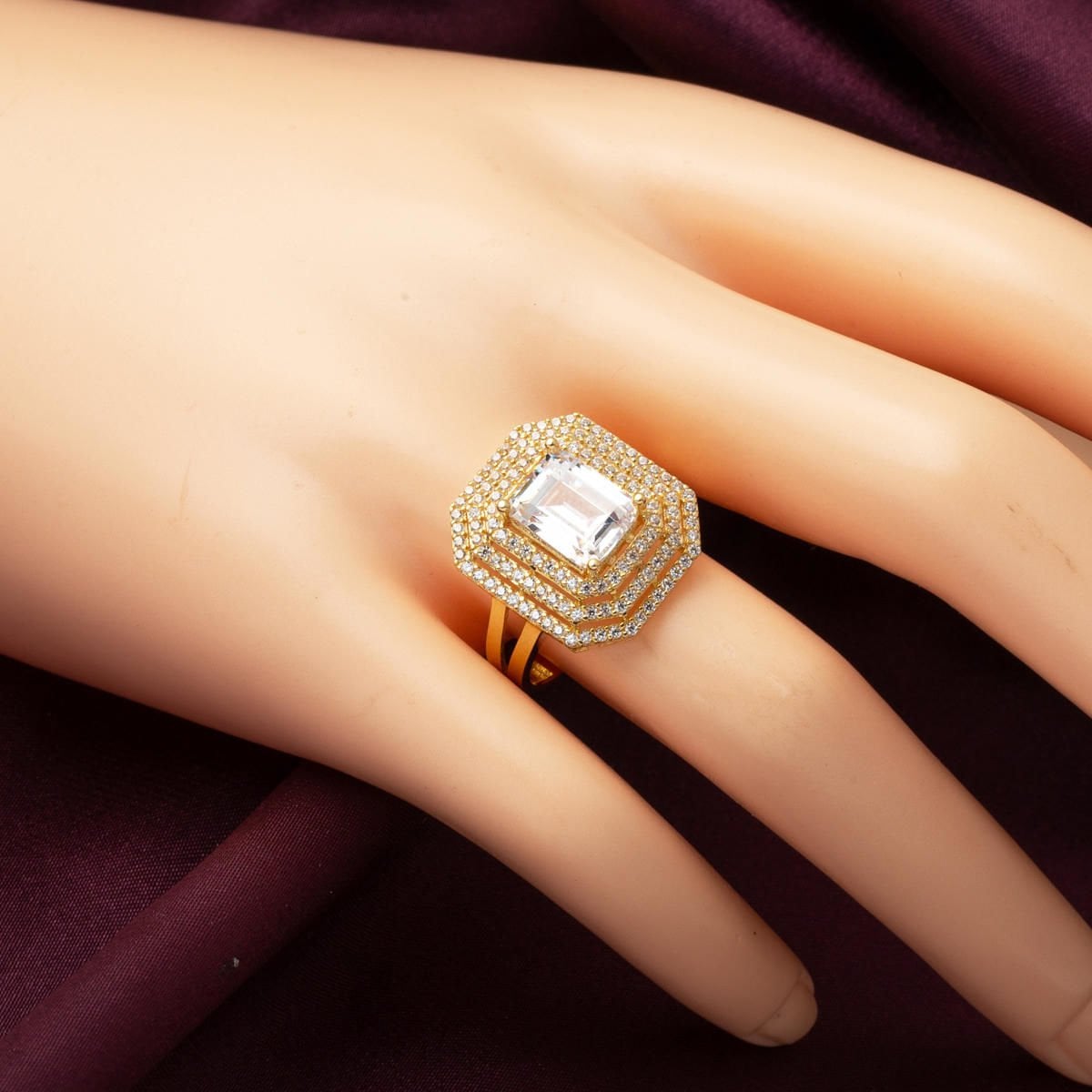 14K Yellow Gold Large Baguette Cubic Zirconia Ring