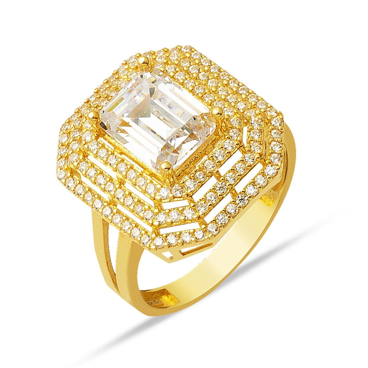 14K Yellow Gold Large Baguette Cubic Zirconia Ring