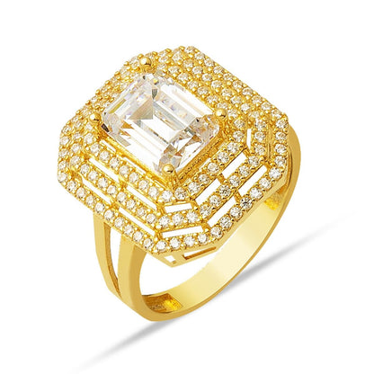 14K Yellow Gold Large Baguette Cubic Zirconia Ring