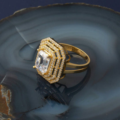 14K Yellow Gold Large Baguette Cubic Zirconia Ring