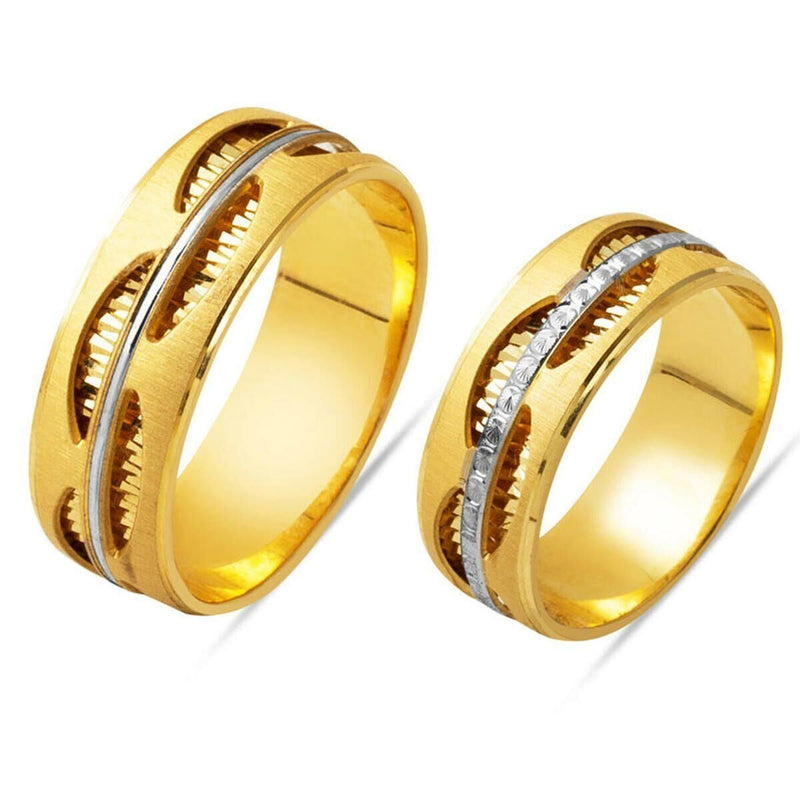 14K Yellow Gold Double Wedding Band Set