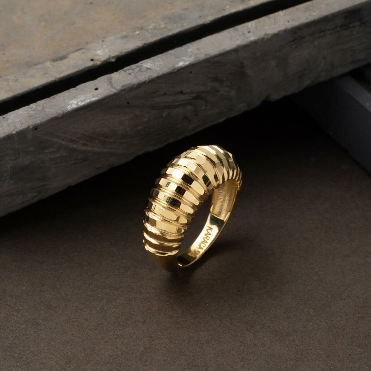 14K Yellow Gold Striped Ring