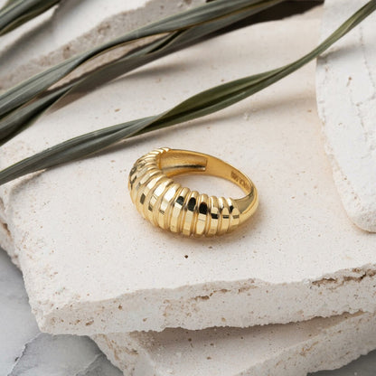 14K Yellow Gold Striped Ring