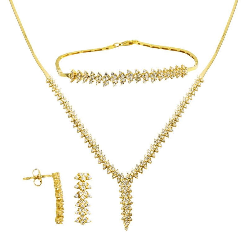 14K Yellow Gold Wedding Cubic Zirconia Necklace Bracelet Earrings Set