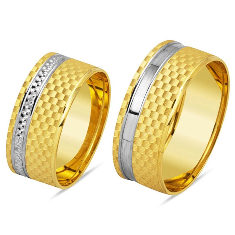 14K Yellow Gold Couple Wedding Band Set