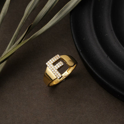 14K Yellow Gold Initial F Cubic Zirconia Ring