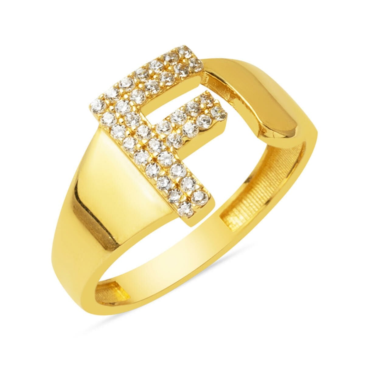 14K Yellow Gold Initial F Cubic Zirconia Ring