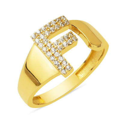14K Yellow Gold Initial F Cubic Zirconia Ring