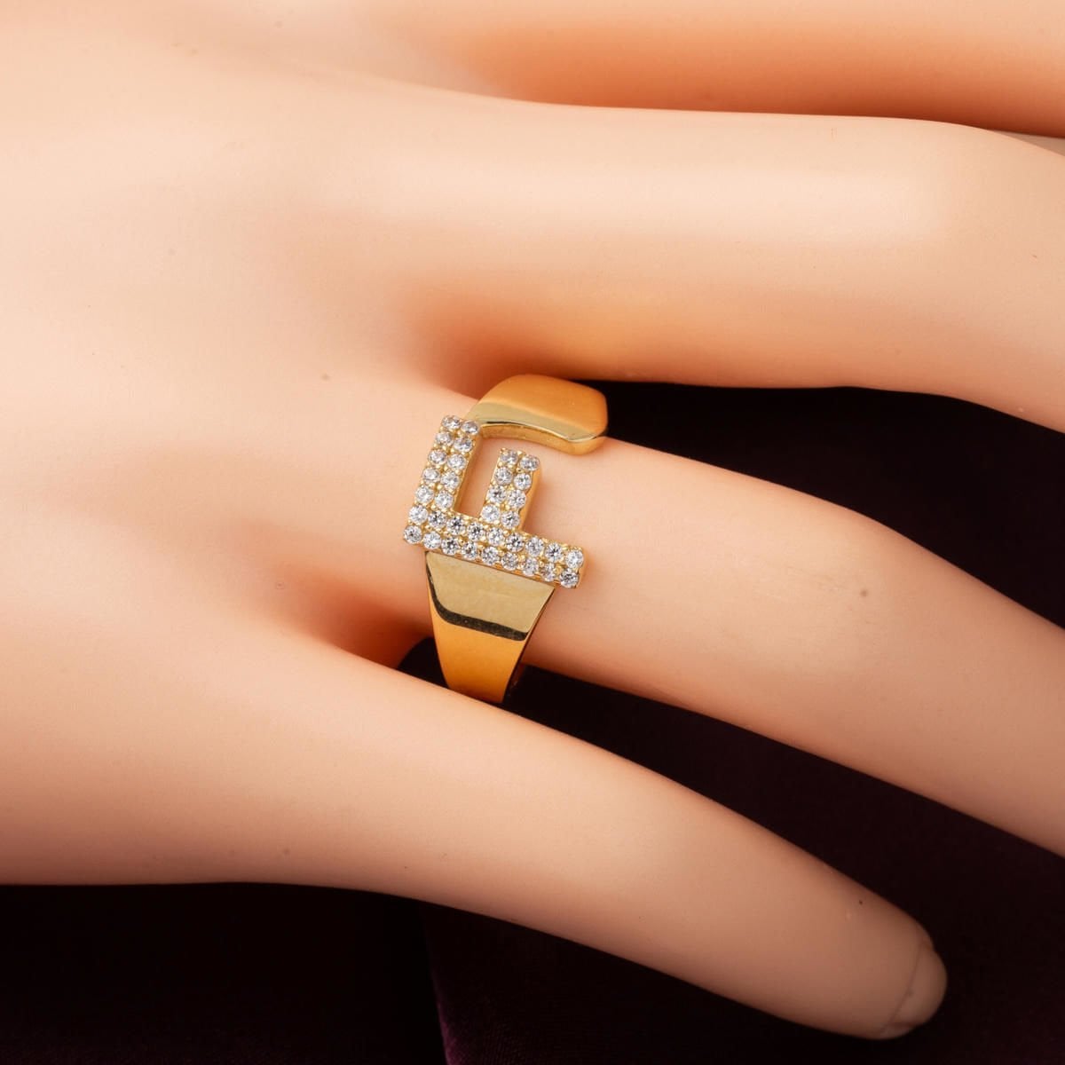 14K Yellow Gold Initial F Cubic Zirconia Ring