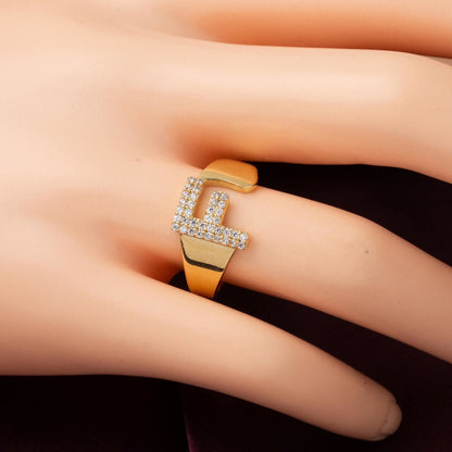 14K Yellow Gold Initial F Cubic Zirconia Ring