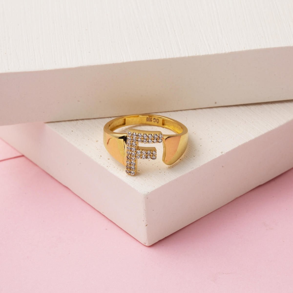 14K Yellow Gold Initial F Cubic Zirconia Ring