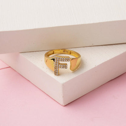 14K Yellow Gold Initial F Cubic Zirconia Ring