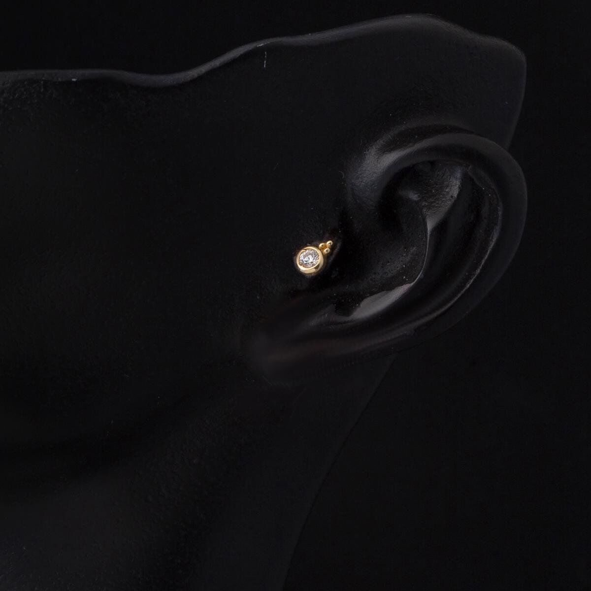 14K Yellow Gold Eye Solitaire Cubic Zirconia Tragus Earrings