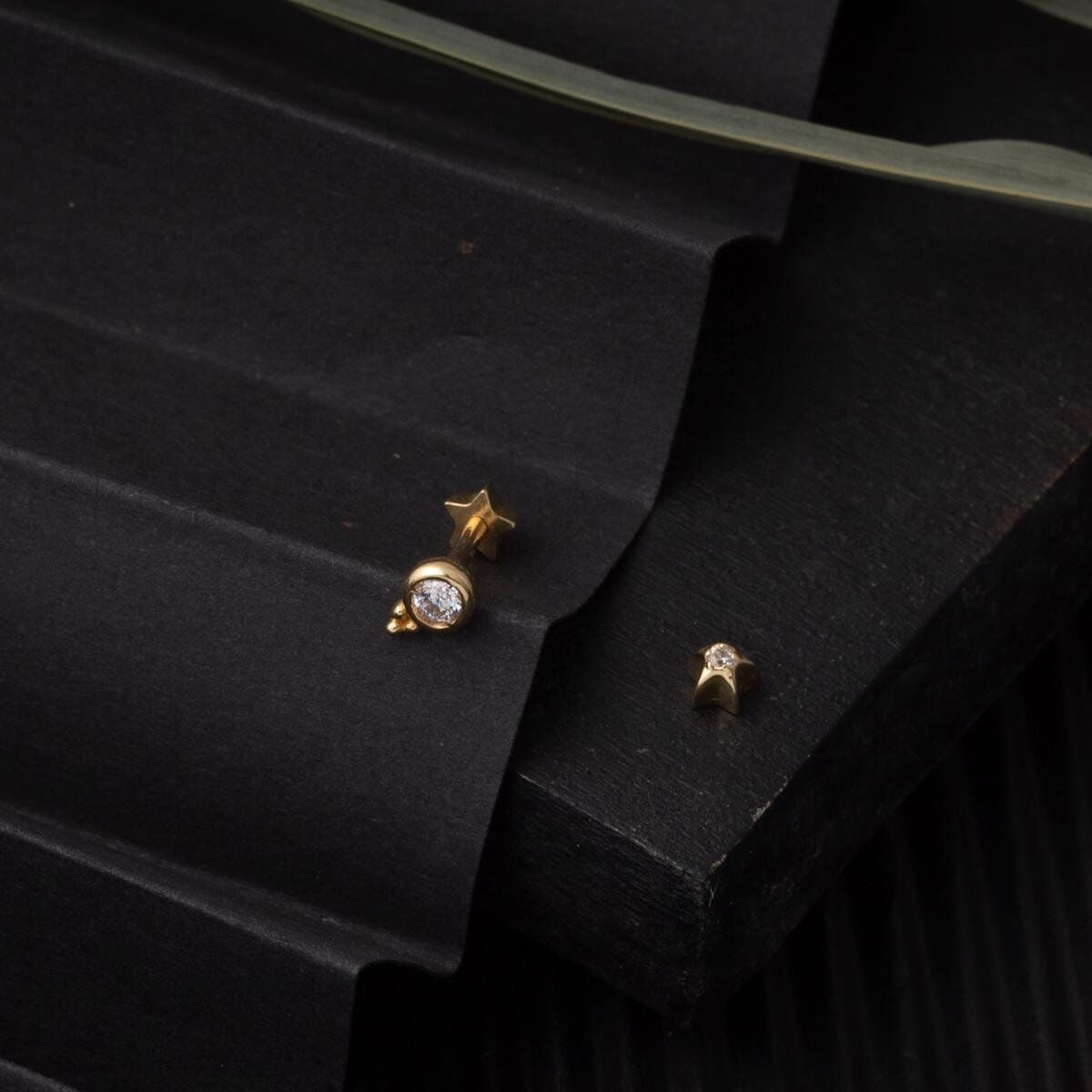 14K Yellow Gold Eye Solitaire Cubic Zirconia Tragus Earrings