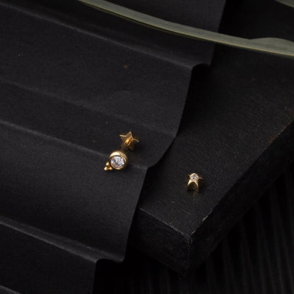 14K Yellow Gold Eye Solitaire Cubic Zirconia Tragus Earrings