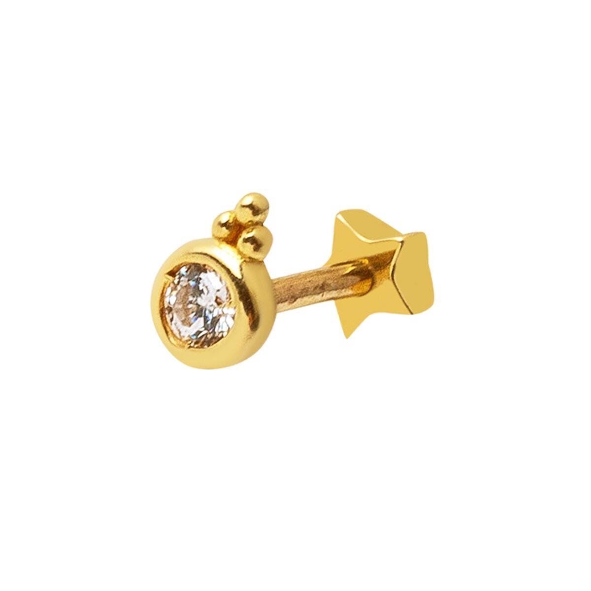 14K Yellow Gold Eye Solitaire Cubic Zirconia Tragus Earrings