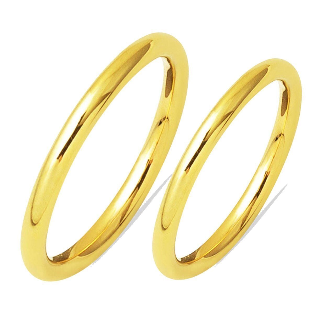 14K Yellow Gold Hoop Double Wedding Band Set